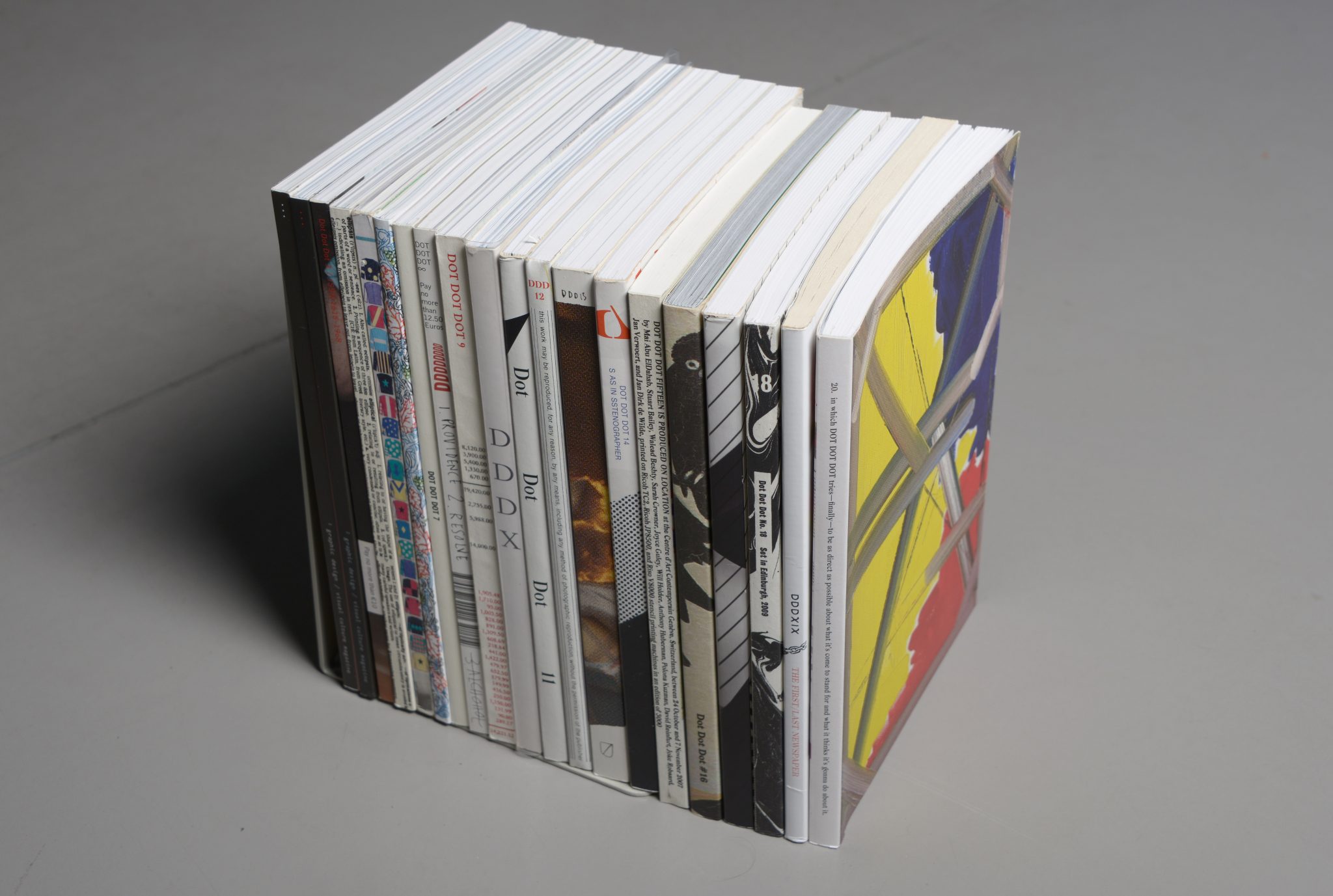 All twenty issues of Dot Dot Dot. Courtesy Peter Bil'ak.