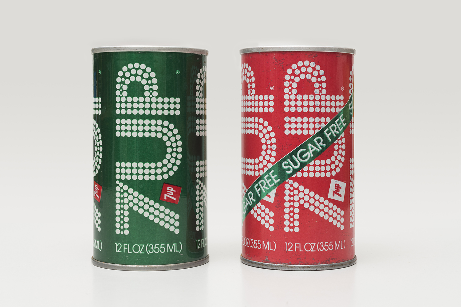 7Up Cans (green and red) from the collection of Tim Samuelson. Photograph: James Prinz Photography, Chicago.