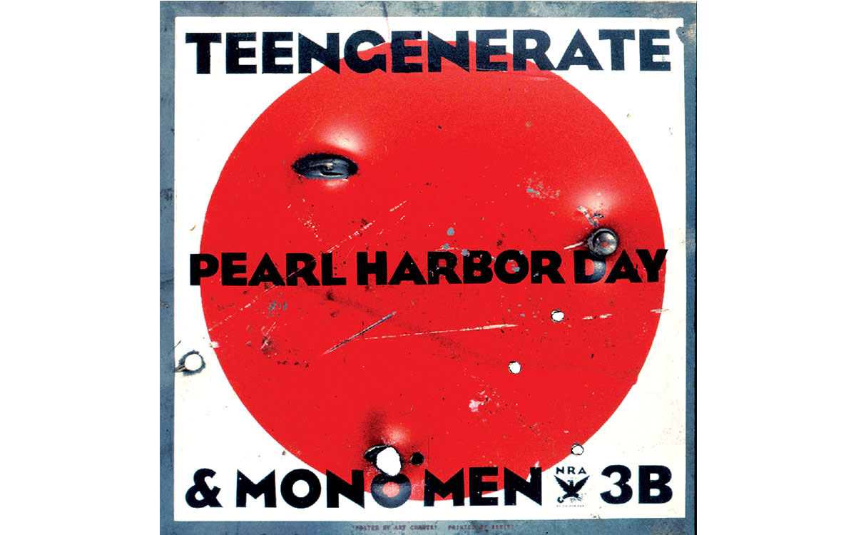 Teengenerate, 1995: A concert poster for Teengenerate, a Japanese punk band, depicting a metal sheet riddled with bullet holes