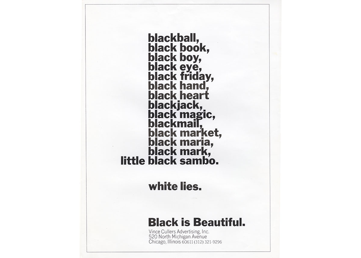 “Black is Beautiful,” c. 1968: Ad for Vince Cullers Advertising, Inc., creative direction by McBain