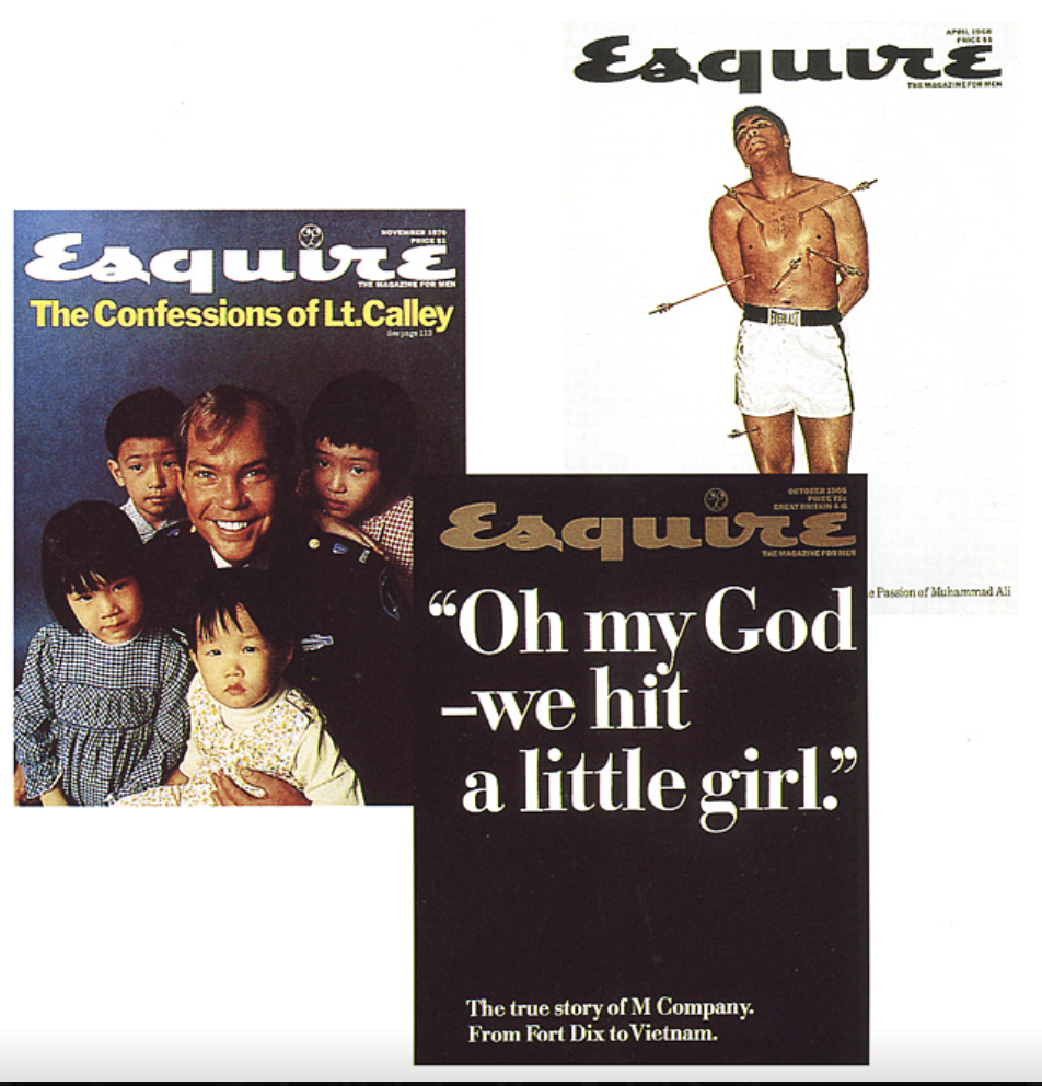 Esquire covers from the Vietnam era: November 1970, October 1966, and April 1968 issues