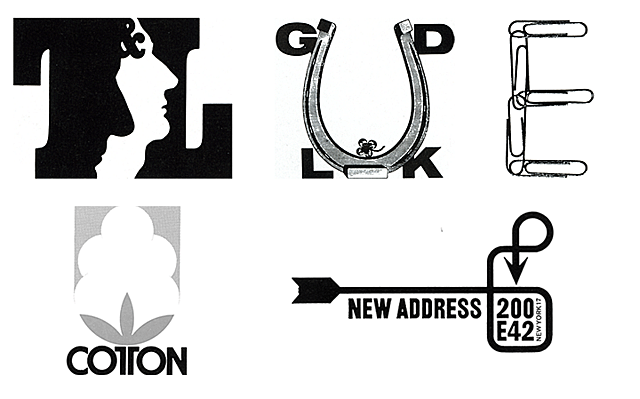 (top left) Thunderbolt & Lightfoot logo; (top middle) Greetings design; (top right) E clips; (bottom left) Cotton Council logo; (bottom right) Change of address design.