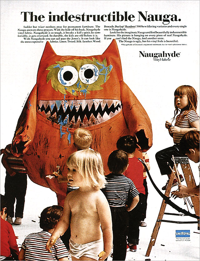 Ad featuring the Nauga, a mythical beast created to brand Naugahyde, 1966