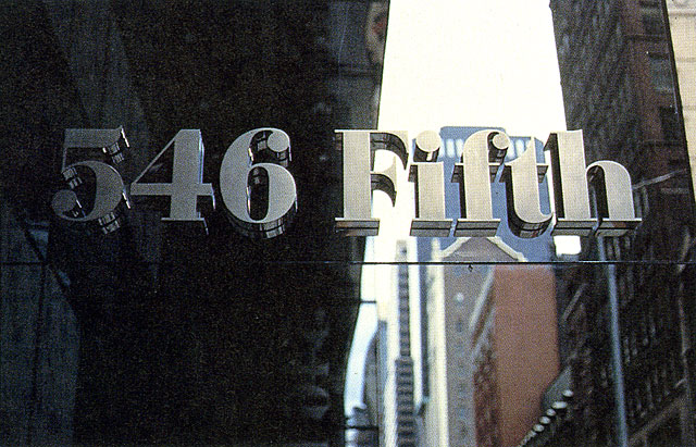 Architectural signage for the building at 546 Fifth Avenue, New York, 1990.