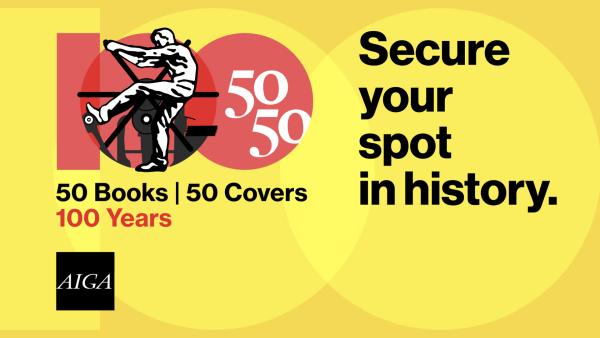 Call for Entries: AIGA 50 Books | 50 Covers of 2023 identity. The words Add your creation to the stacks in big letters at the bottom and the AIGA logo and the words 50 Books | 50 Covers near the top