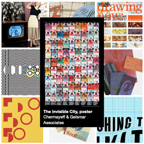 AIGA Design Archives grid view, showing posters, book covers, broadsides, and brochures