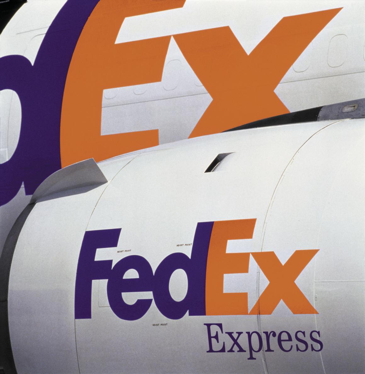 Photo of FedEx Express logo on the side of an airplane