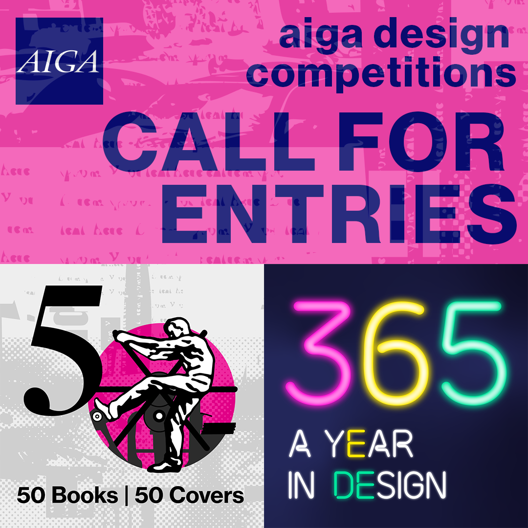 Image with pink background and text "AIGA Design Competitions Call for Entries"