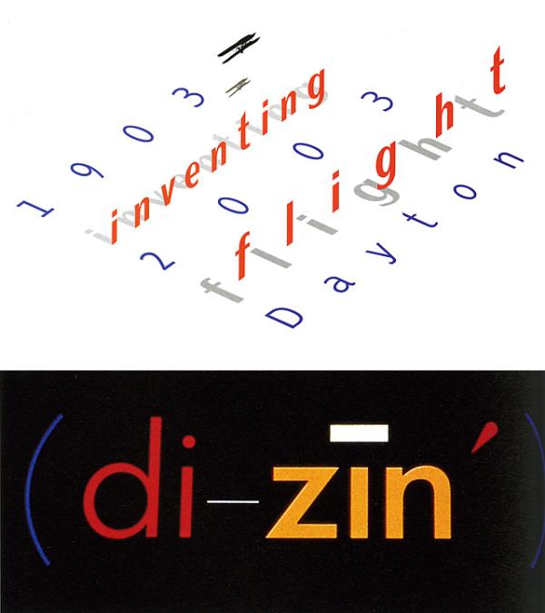 (top) Logo for Inventing Flight, a centennial celebration that will coincide with the Ohio Bicentennial; (bottom) Di-zin logotype, 1984