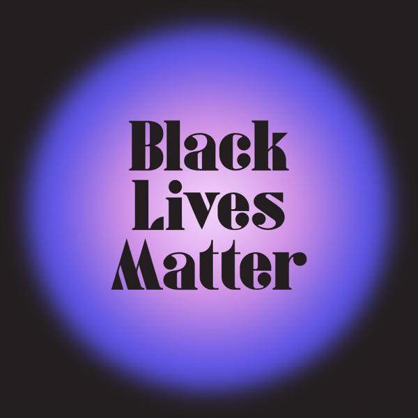 Black Lives Matter Graphic, black letters on purple background. Created by Sophia Yeshi.